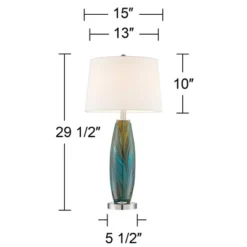 360 Lighting Azure Modern Table Lamps 29 1/2" Tall Set Of 2 Blue Brown Art Glass White Fabric Drum Shade For Bedroom Living Room Bedside Nightstand -Safavieh Store GUEST ccca3cc4 0d58 4d78 95db 63c3501b89e9