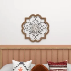 Wood Scroll Carved Beading Wall Decor With Metal Accents Brown - Olivia & May -Safavieh Store GUEST d257434a 344b 45eb 8a80 c7e2c69099bb