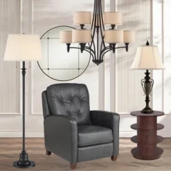 360 Lighting Spenser Rustic Farmhouse Floor Lamp 58" Tall Oiled Bronze Metal Off White Linen Empire Shade For Living Room Bedroom Office House Home -Safavieh Store GUEST d4cd80f6 511a 4302 ad5e f5d90ee958aa