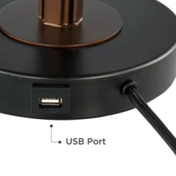 Franklin Iron Works Sydney Modern Mid Century Table Lamp 26" High Bronze With USB Charging Port Oatmeal Drum Shade For Bedroom Living Room Office Desk -Safavieh Store GUEST d84e158a adcf 4986 9672 2c4e587d0f77