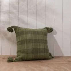 Green Plaid 18X18 Hand Woven Filled Pillow - Foreside Home & Garden