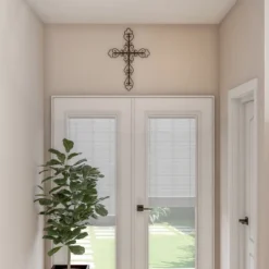 Metal Wall Cross With Decorative Fleur De Lis Design- Rustic Handcrafted Religious Wall Art For Décor In Living Room, Bedroom, More By Lavish Home -Safavieh Store GUEST da2593d1 67cc 4ac3 8014 2384e3d3e87a