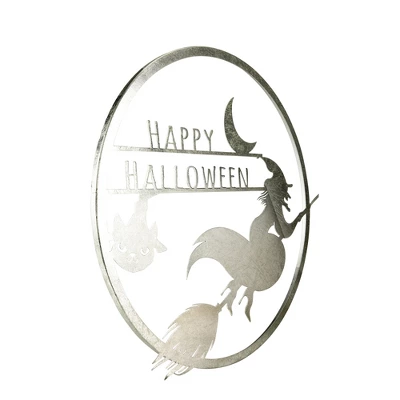 Northlight 17" Silver Flying Witch Happy Halloween Wall Sign 3 Northlight 17" Silver Flying Witch Happy Halloween Wall Sign