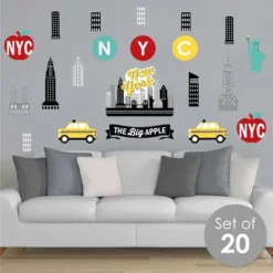 Big Dot Of Happiness NYC Cityscape - Peel And Stick New York Skyline Vinyl Wall Art Stickers - Wall Decals - Set Of 20