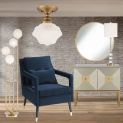 Regency Hill Schoolhouse Floating Modern Farmhouse Ceiling Light Semi Flush Mount Fixture 7" Wide Brass White Glass Shade For Bedroom Living Room Home -Safavieh Store GUEST dec11c7f f21b 44e1 8668 cf1b9fcef059