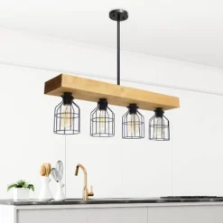 4-Light Wood Beam Pendant Brown - Lalia Home -Safavieh Store GUEST e4adcb39 233c 422e 99bd 12b72c06a11e