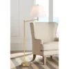 Possini Euro Design Modern Arc Floor Lamp Standing 62 1/2" Tall Warm Gold Offset Arm White Linen Drum Shade For Living Room Reading Family Bedroom -Safavieh Store GUEST e5631466 6274 412d 842a f3f35627a6cc