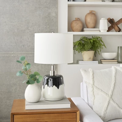 18" Black/White Abstract Splash Ceramic Table Lamp - Nourison 3 18" Black/White Abstract Splash Ceramic Table Lamp - Nourison