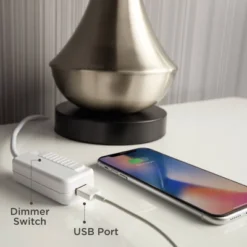 360 Lighting Modern Table Lamp With USB Charging Port 20.5" High Green Ribbed Ceramic Oatmeal Fabric Drum Shade For Bedroom Desk (Color May Vary) -Safavieh Store GUEST ebc0f417 de2e 4349 b9ed c3ead5843cdf