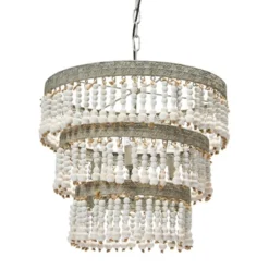 3-Tier Round Metal Chandelier With 3 Lights And Hanging Wood Beads Cream - Storied Home -Safavieh Store GUEST ef78814b 7f7f 4f26 b14a c79a2aab0197