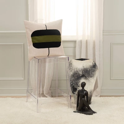 20"x20" Oversize Color Block Square Throw Pillow Cover Dark Green - Rizzy Home 3 20"x20" Oversize Color Block Square Throw Pillow Cover Dark Green - Rizzy Home