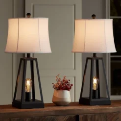 Franklin Iron Works Kacey Modern Table Lamps 25 1/4" High Set Of 2 Dark Metal With USB Charging Port Nightlight LED White Softback Shade For Home Desk -Safavieh Store GUEST f5808398 da1f 4106 9a73 b99f0339bbb3