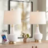 360 Lighting Nesbit Modern Mid Century Table Lamps 25" High Set Of 2 White Ceramic With USB Charging Port Drum Shade For Bedroom Living Room Bedside