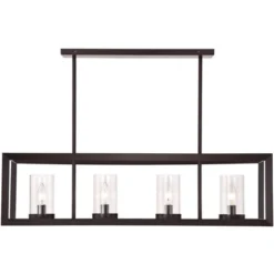 Franklin Iron Works Cove Point Oil Rubbed Bronze Linear Pendant Chandelier 34 1/2" Wide Rustic Clear Glass 4-Light Fixture For Dining Room Kitchen -Safavieh Store GUEST f7694885 b91d 4142 b79d de822be4bda4