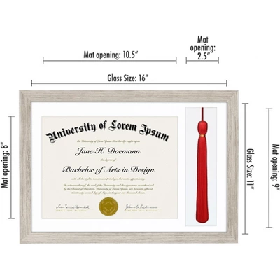 Americanflat 11x16 Graduation Frame With Tempered Shatter-resistant Glass - 2 Opening Mat Displays 8.5"x11" Diploma Or Certificate And Tassle - Available In A Variety Of Colors 4 Americanflat 11x16 Graduation Frame With Tempered Shatter-resistant Glass - 2 Opening Mat Displays 8.5"x11" Diploma Or Certificate And Tassle - Available In A Variety Of Colors - Image 2