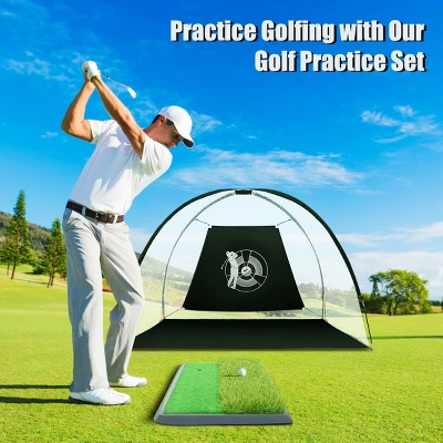 Costway Portable 10' Golf Practice Set Golf Hitting Net Cage W Target Bag Ball Grass Mat 4 Costway Portable 10' Golf Practice Set Golf Hitting Net Cage W Target Bag Ball Grass Mat - Image 2