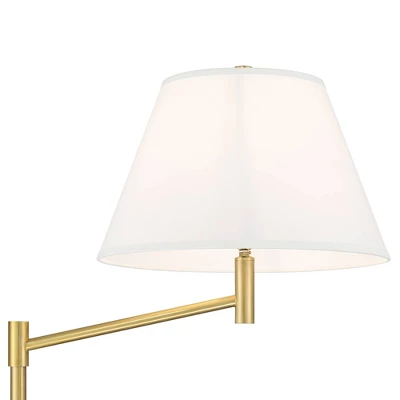 Possini Euro Design Modern Arc Floor Lamp Standing 62 1/2" Tall Warm Gold Offset Arm White Linen Drum Shade For Living Room Reading Family Bedroom 4 Possini Euro Design Modern Arc Floor Lamp Standing 62 1/2" Tall Warm Gold Offset Arm White Linen Drum Shade For Living Room Reading Family Bedroom - Image 2