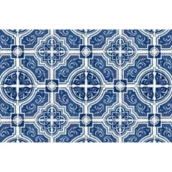 FlorArt French Quarter Low Profile Easy Clean Kitchen Mat Blue/White - Bungalow Flooring -Safavieh Store GUEST fadadfd4 f658 4146 b28f 16bdf0871763