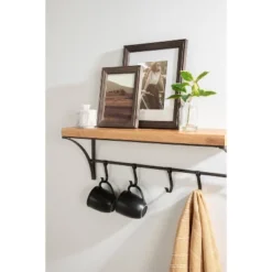 24" X 9" Ozias Shelf With Hooks Rustic Brown/Black - Kate & Laurel All Things Decor -Safavieh Store GUEST fc0ac71e 7608 487f a989 4d0ec988baca