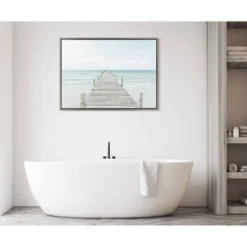 28" X 38" Sylvie Wooden Pier On Beach Framed Canvas Gray - Kate & Laurel All Things Decor -Safavieh Store GUEST fc125f7f 44b4 48e3 97ce 8548670707b4