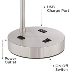 360 Lighting Colby Modern Desk Lamps 21" High Set Of 2 Brushed Nickel With USB And AC Power Outlet In Base White Linen Drum Shade For Bedroom Office -Safavieh Store GUEST fcefd692 8378 4100 92a6 08acbdd4e52a