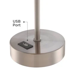360 Lighting Justin Modern Accent Table Lamps 18" High Set Of 2 Silver With USB Charging Port And Table Top Dimmers White Shade For Bedroom Home Desk -Safavieh Store GUEST fe0db206 3a37 4568 9ba6 c4ffb5b99bcc