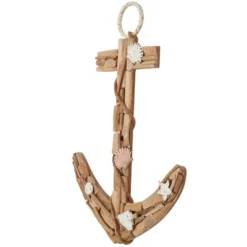 Wood Anchor Handmade Driftwood Inspired Wall Decor With Shell And Rope Accent Brown - Olivia & May